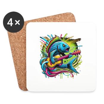 Singing fish with guitar - Coasters (set of 4) - white - Front