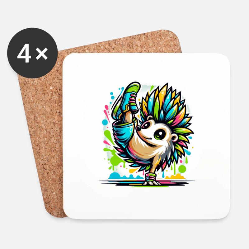 cooler Igel Breakdance Tanzen - Untersetzer (4er-Set) - Weiß