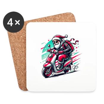 Cooler Weihnachtsmann auf Roller - Untersetzer (4er-Set) - Weiß - Vorne