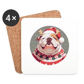 Motif de Noël avec un bouledogue anglais - Dessous de verre (lot de 4) - blanc - Devant