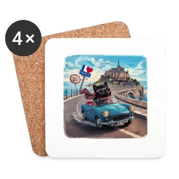 Chat en tournée - J’aime la France - Mont-Saint-Michel - Dessous de verre (lot de 4) - blanc - Devant