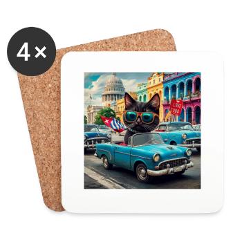 Chat en tournée - J’adore Cuba ! -La Havane - Dessous de verre (lot de 4) - blanc - Devant