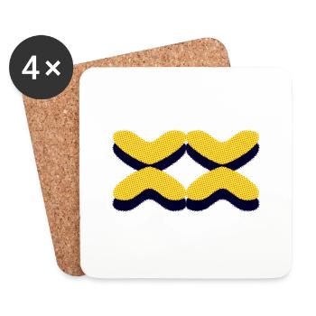 Quatre formes de motifs en jaune avec fond noir vert - Dessous de verre (lot de 4) - blanc - Devant