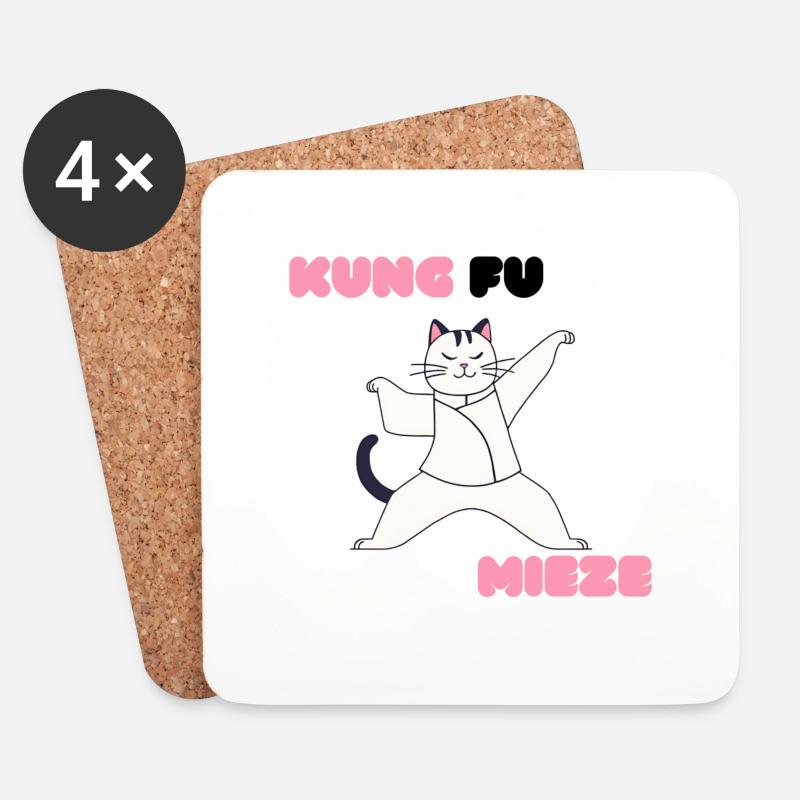 Kung Fu Miezekatze - Untersetzer (4er-Set) - Weiß