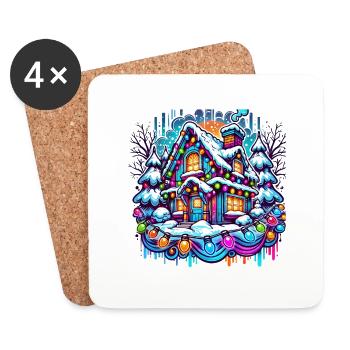Winter Christmas house in the snow - Coasters (set of 4) - white - Front