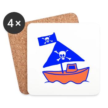 Little Cute Pirate Ship Painted Kids Motif - Coasters (set of 4) - white - Front