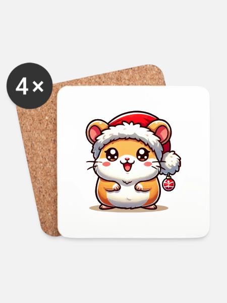 Hamster Weihnachten - Untersetzer (4er-Set) - Weiß