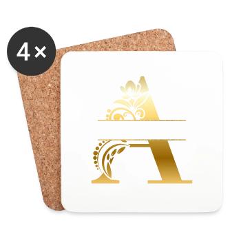 Personalized gilt floral letter a - gift idea - Coasters (set of 4) - white - Front
