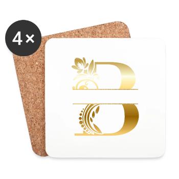 Lettre b personnalisée doré floral - idée cadeau - Dessous de verre (lot de 4) - blanc - Devant