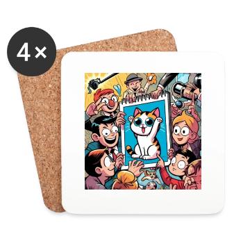 Excitement over the Cat Drawing - Coasters (set of 4) - white - Front