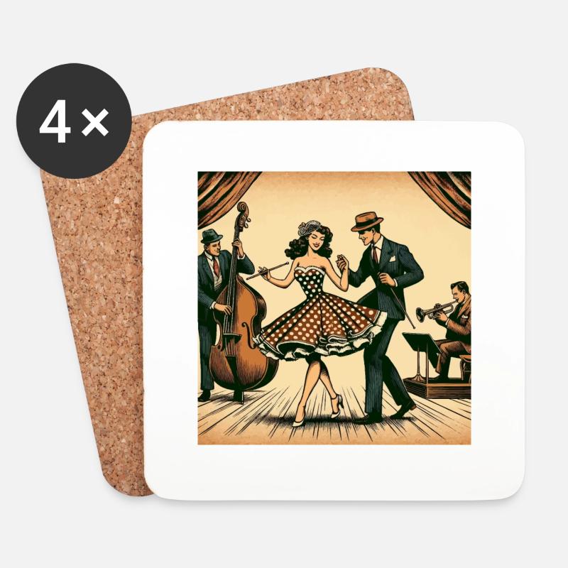 Retro-Tanzperformance - Untersetzer (4er-Set) - Weiß