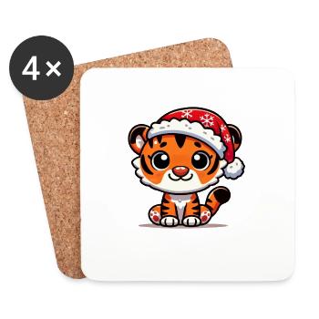 Noël du tigre - Dessous de verre (lot de 4) - blanc - Devant