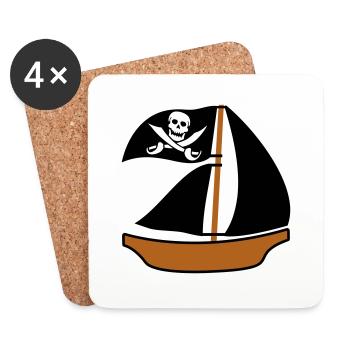 peint bateau pirate enfants motif dessin cool - Dessous de verre (lot de 4) - blanc - Devant