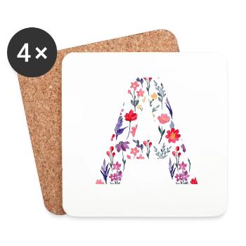 Lettre a personnalisée floral - idée cadeau - Dessous de verre (lot de 4) - blanc - Devant