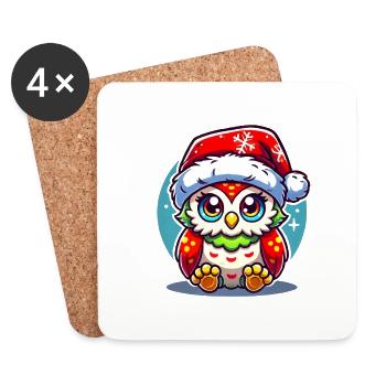 Hibou Noël - Dessous de verre (lot de 4) - blanc - Devant