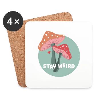 Restez bizarre champignons - Dessous de verre (lot de 4) - blanc - Devant