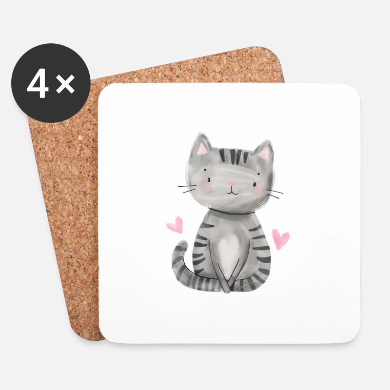 süße Katze, graue Katze Geschenk, Katze Zeichnung - Untersetzer (4er-Set) - Weiß
