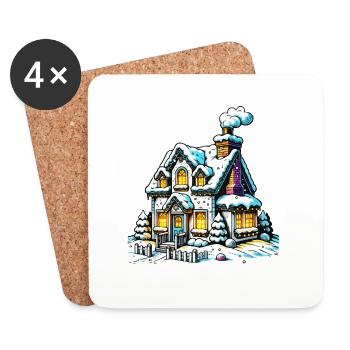 Maison Noël d’hiver - Dessous de verre (lot de 4) - blanc - Devant
