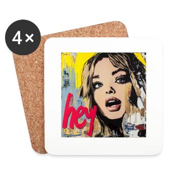 HEY Gruß in rot Popart - Untersetzer (4er-Set) - Weiß - Vorne