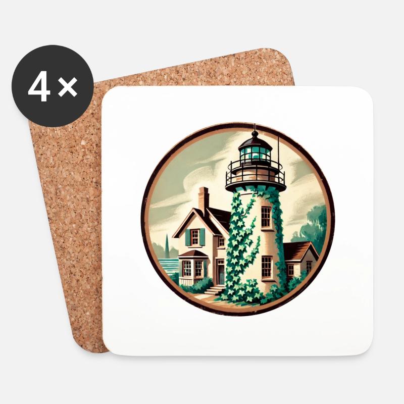 Efeu Leuchtturm - Untersetzer (4er-Set) - Weiß