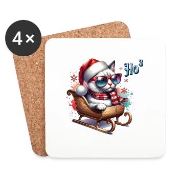Traîneau de Noël Chat Drôle - Dessous de verre (lot de 4) - blanc - Devant