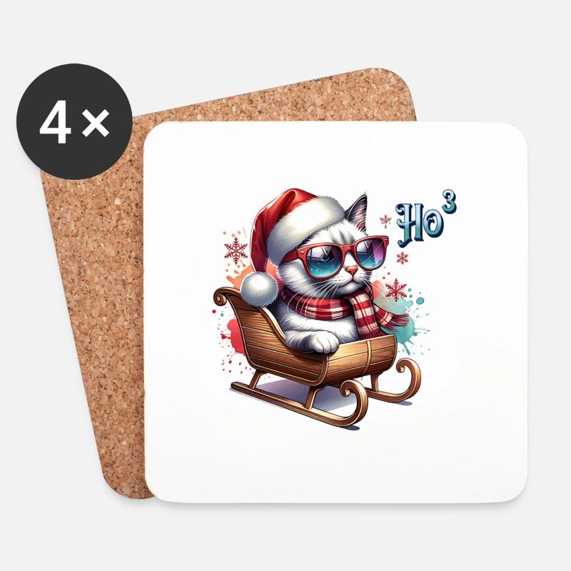Lustige Katze Weihnachten Schlitten - Untersetzer (4er-Set) - Weiß