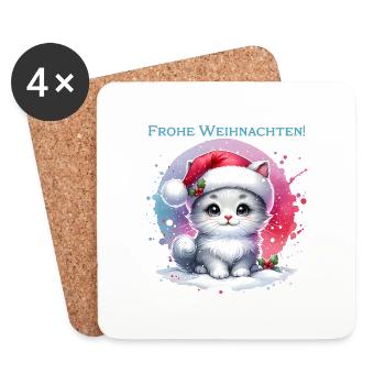 Chat mignon Noël - Dessous de verre (lot de 4) - blanc - Devant