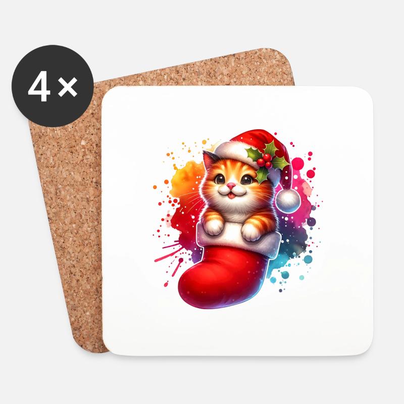 Süße Katze Weihnachten - Untersetzer (4er-Set) - Weiß