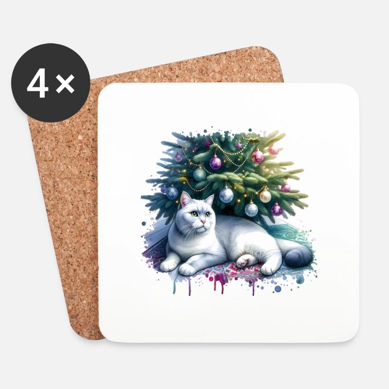 Süße Katze Weihnachten - Untersetzer (4er-Set) - Weiß