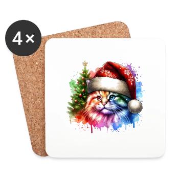 Süße Katze Weihnachten - Untersetzer (4er-Set) - Weiß - Vorne
