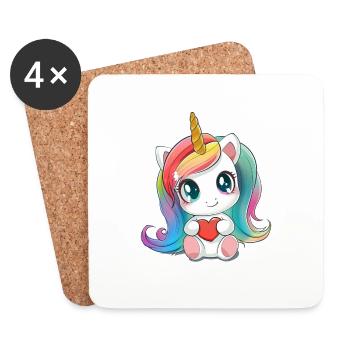 Unicorn and Heart - Baby Unicorn, Toddler Gift Idea - Coasters (set of 4) - white - Front