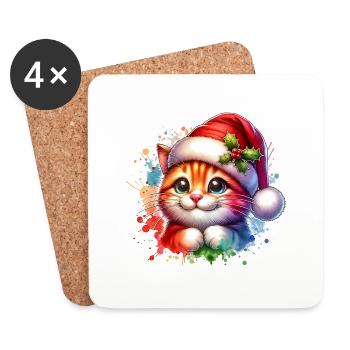 Süße Katze Weihnachten - Untersetzer (4er-Set) - Weiß - Vorne