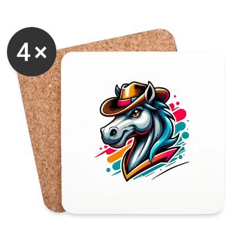 Cheval d’équitation western avec chapeau de cow-boy - Dessous de verre (lot de 4) - blanc - Devant