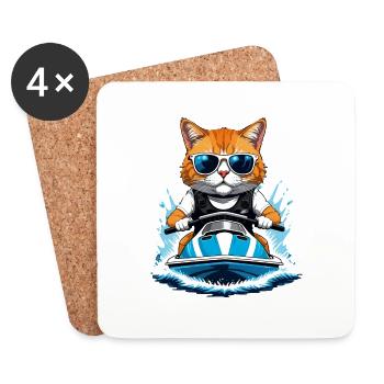 Cat Jet Ski Cat Funny Funny Gift - Coasters (set of 4) - white - Front