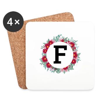 Lettre f couronne florale - Dessous de verre (lot de 4) - blanc - Devant