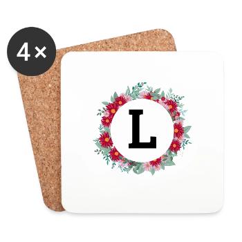 Lettre l couronne florale - Dessous de verre (lot de 4) - blanc - Devant