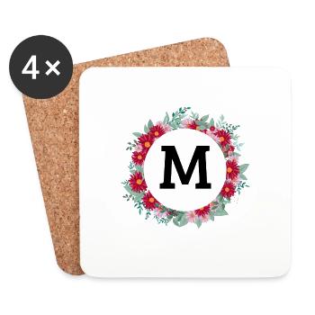 Lettre m couronne florale - Dessous de verre (lot de 4) - blanc - Devant