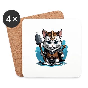 Cat Wikinger Viking Katze Geschenk Süß - Untersetzer (4er-Set) - Weiß - Vorne