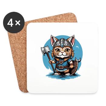 Chat Viking Viking Chat Cadeau Mignon - Dessous de verre (lot de 4) - blanc - Devant