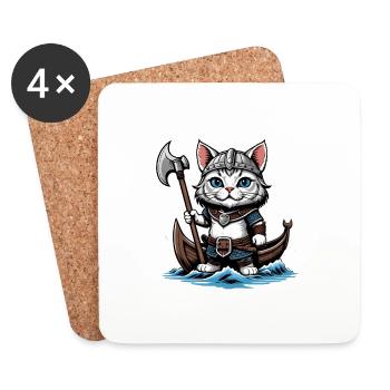 Chat Viking Viking Chat Cadeau Mignon - Dessous de verre (lot de 4) - blanc - Devant
