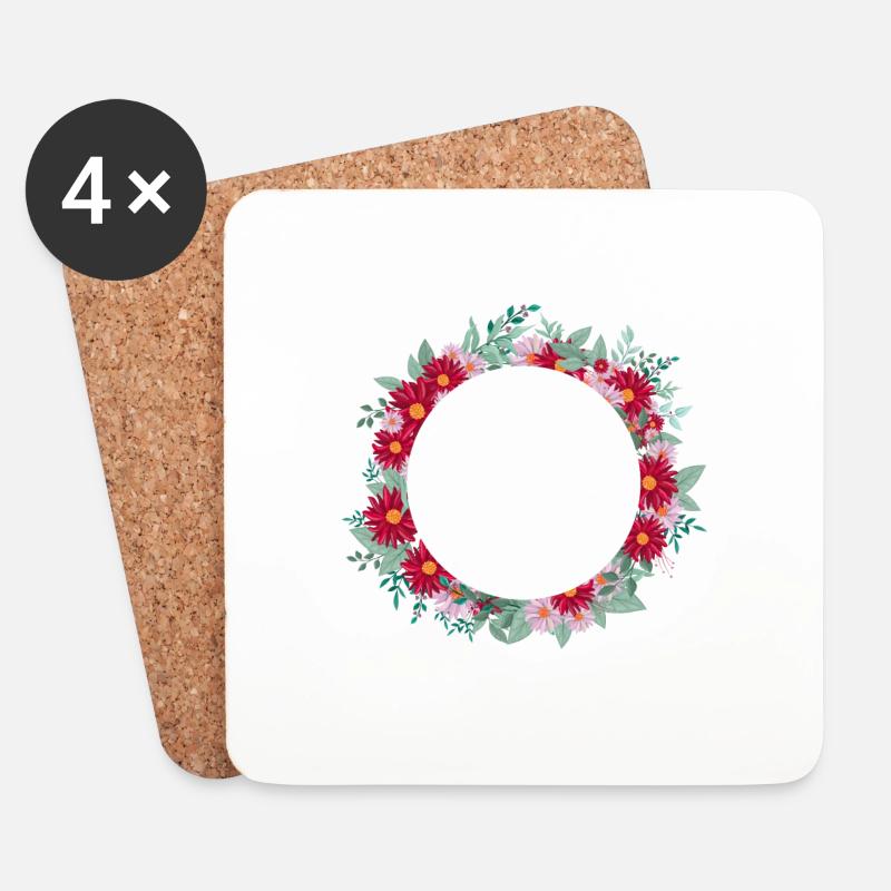 Buchstabe mit floraler Krone - Untersetzer (4er-Set) - Weiß