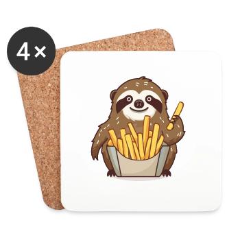 Das Faultier liebt Pommes Frittes - Untersetzer (4er-Set) - Weiß - Vorne