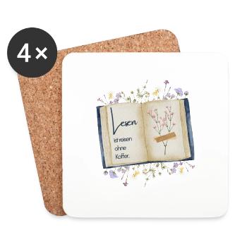 Lesen ist reisen ohne Koffer - Untersetzer (4er-Set) - Weiß - Vorne