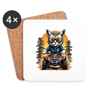 Cat Quad Katze Geschenk Supermoto Motorrad - Untersetzer (4er-Set) - Weiß - Vorne