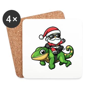 Caméléon Père Noël dessin animé - Dessous de verre (lot de 4) - blanc - Devant
