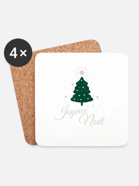 Minimalistischer Tannenbaum mit raffiniertem silbernem Text - Untersetzer (4er-Set) - Weiß