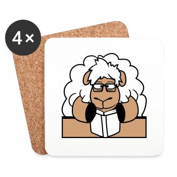 mouton nerd geek livre lecture nerd lunettes à monture de corne bureau - Dessous de verre (lot de 4) - blanc - Devant