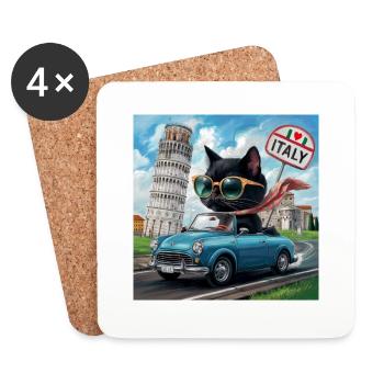Cat on tour - I love Italy! - Pisa - Coasters (set of 4) - white - Front