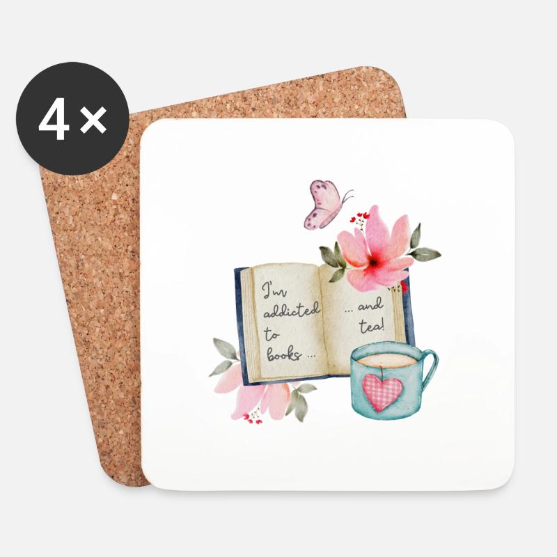 Addicted to books and tea - Untersetzer (4er-Set) - Weiß