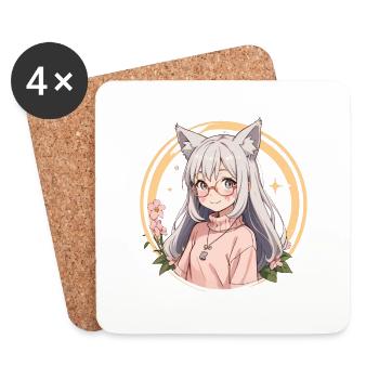 Fox Girl: Verzauberter Charme im Anime-Stil - Untersetzer (4er-Set) - Weiß - Vorne